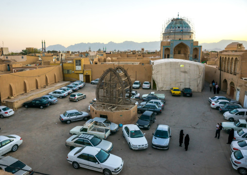 A Wooden Nakhl On A Square Filled With Cars, Yazd Province, Yazd, Iran