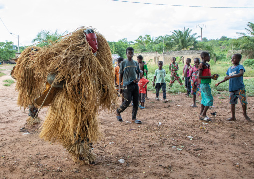 Goli sacred mask in Baule tribe during a ceremony, Région des Lacs, Bomizanbo, Ivory Coast