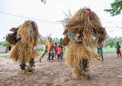 Goli sacred masks in Baule tribe during a ceremony, Région des Lacs, Bomizanbo, Ivory Coast
