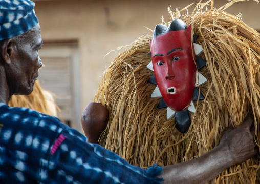 Goli sacred mask in Baule tribe during a ceremony, Région des Lacs, Bomizanbo, Ivory Coast
