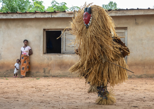 Goli sacred mask dance in Baule tribe during a ceremony, Région des Lacs, Bomizanbo, Ivory Coast