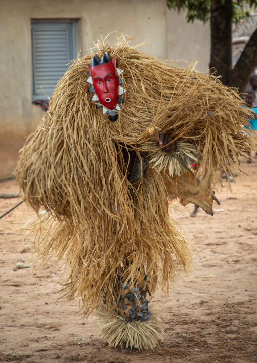 Goli sacred mask dance in Baule tribe during a ceremony, Région des Lacs, Bomizanbo, Ivory Coast