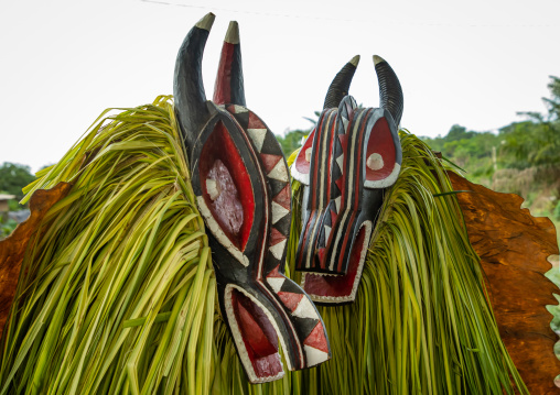 Goli sacred masks couple in Baule tribe during a ceremony, Région des Lacs, Bomizanbo, Ivory Coast