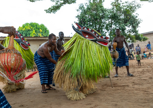 Goli sacred masks couple in Baule tribe during a ceremony, Région des Lacs, Bomizanbo, Ivory Coast