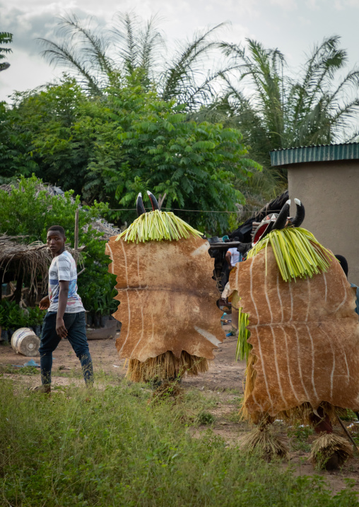 Goli sacred masks couple in Baule tribe during a ceremony, Région des Lacs, Bomizanbo, Ivory Coast