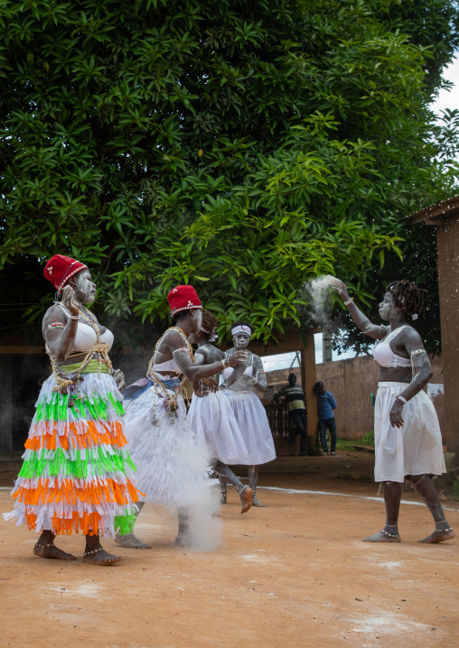 Women dancing during a ceremony in Adjoua Messouma Komians initiation centre, Moyen-Comoé, Aniassue, Ivory Coast