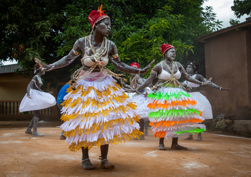 Women dancing during a ceremony in Adjoua Messouma Komians initiation centre, Moyen-Comoé, Aniassue, Ivory Coast