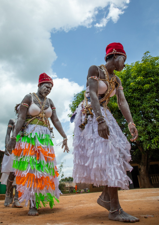 Women dancing during a ceremony in Adjoua Messouma Komians initiation centre, Moyen-Comoé, Aniassue, Ivory Coast