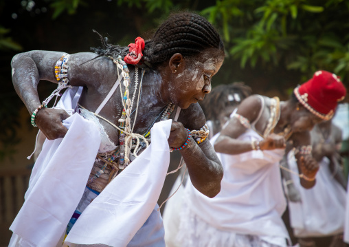 Women dancing during a ceremony in Adjoua Messouma Komians initiation centre, Moyen-Comoé, Aniassue, Ivory Coast