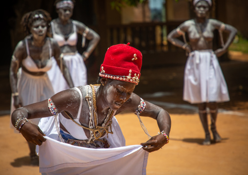 Women dancing during a ceremony in Adjoua Messouma Komians initiation centre, Moyen-Comoé, Aniassue, Ivory Coast