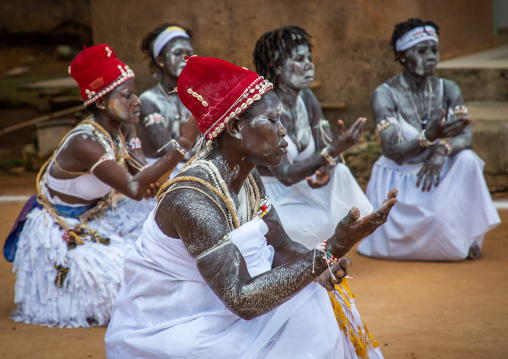 Women dancing during a ceremony in Adjoua Messouma Komians initiation centre, Moyen-Comoé, Aniassue, Ivory Coast