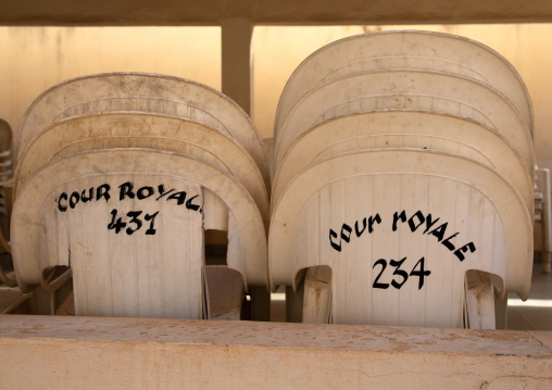 Plastic chairs in the Agni-indenie royal court, Comoé, Abengourou, Ivory Coast