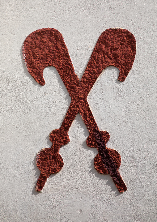 Courage bravery and heroism symbols painted on the wall of the Agni-indenie royal palace, Comoé, Abengourou, Ivory Coast