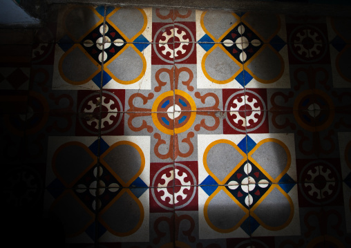 Tiles of the national museum of costumes formerly the governor's palace, Sud-Comoé, Grand-Bassam, Ivory Coast