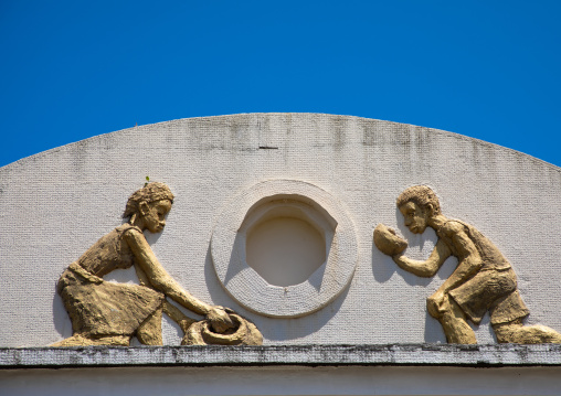 Detail of the facade of the centre culturel Jean-Baptiste Mockey formerly the vegetable market, Sud-Comoé, Grand-Bassam, Ivory Coast