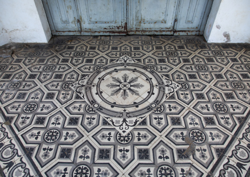 French tiles in the former banque centrale africaine, Sud-Comoé, Grand-Bassam, Ivory Coast