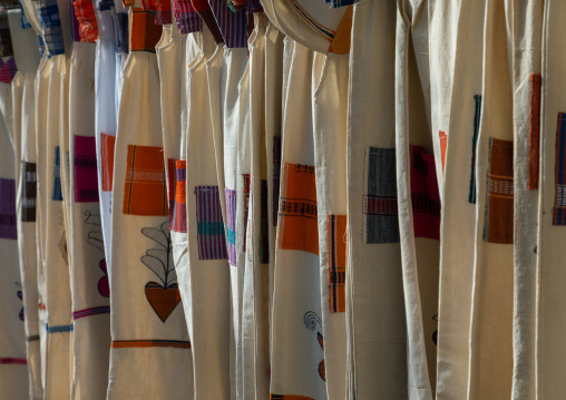 Senufo textiles and clothing at street market, Savanes district, Waraniene, Ivory Coast