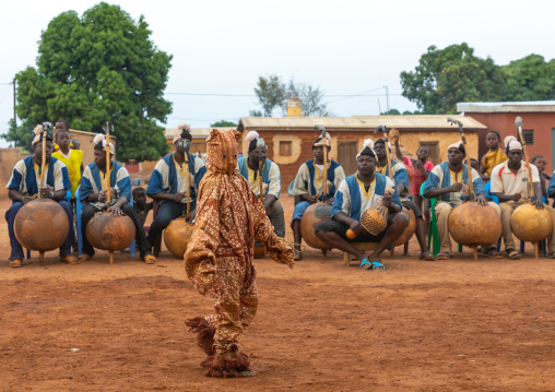 Boloye dance of the panther man performed by a child in the Senufo community, Savanes district, Waraniene, Ivory Coast