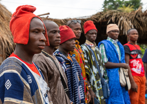 Young men attending the Poro society age-grade initiation in Senufo tribe during a ceremony, Savanes district, Ndara, Ivory Coast