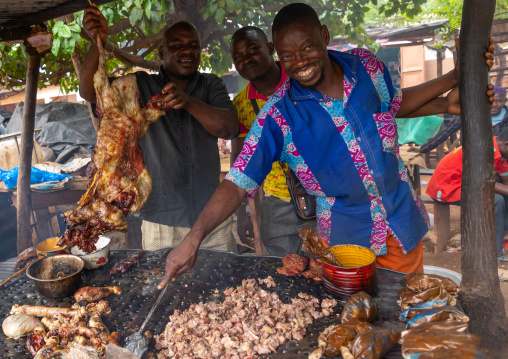 Grilled meat as street food, Savanes district, Kouto, Ivory Coast
