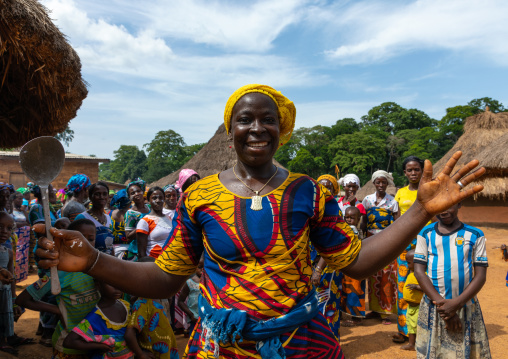 Dan tribe woman celebrating the yam harvest in a village, Bafing, Godoufouma, Ivory Coast