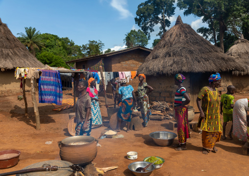 African women cooking in a village, Bafing, Gboni, Ivory Coast