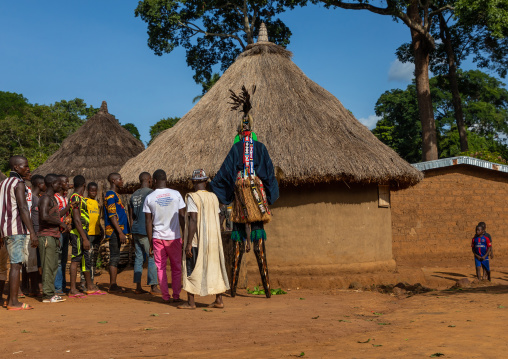 The tall mask dance with stilts called Kwuya Gblen-Gbe in the Dan tribe during a ceremony, Bafing, Gboni, Ivory Coast