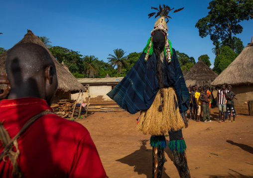 The tall mask dance with stilts called Kwuya Gblen-Gbe in the Dan tribe during a ceremony, Bafing, Gboni, Ivory Coast