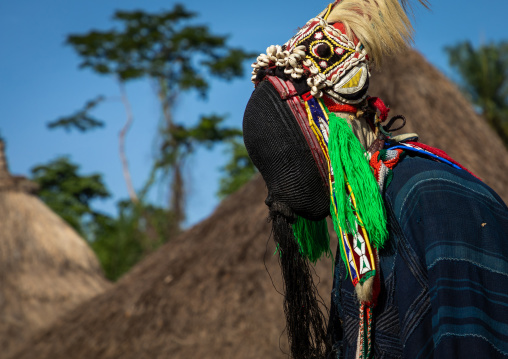 The tall mask dance called Kwuya Gblen-Gbe in the Dan tribe during a ceremony, Bafing, Gboni, Ivory Coast