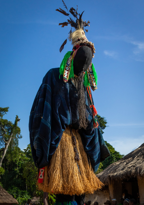 The tall mask dance called Kwuya Gblen-Gbe in the Dan tribe during a ceremony, Bafing, Gboni, Ivory Coast