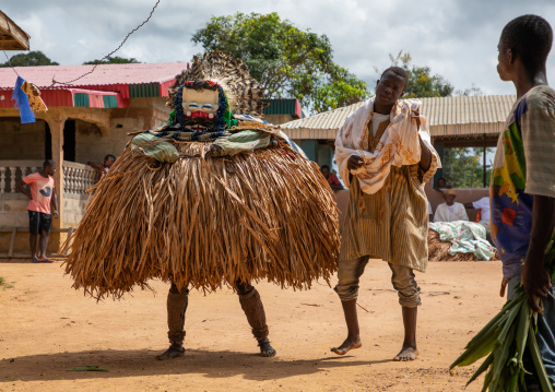 We Guere sacred mask dance during a ceremony, Guémon, Bangolo, Ivory Coast