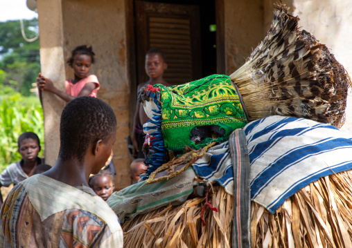 We Guere sacred mask dance during a ceremony, Guémon, Bangolo, Ivory Coast