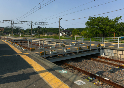 Tatsuta train station in the highly contaminated area after the daiichi nuclear power plant irradiation, Fukushima prefecture, Naraha, Japan