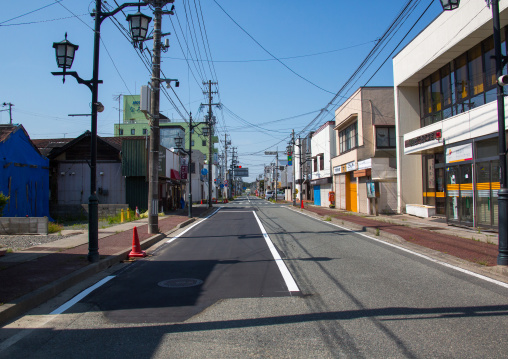 Street in the highly contaminated area after the daiichi nuclear power plant irradiation, Fukushima prefecture, Tomioka, Japan