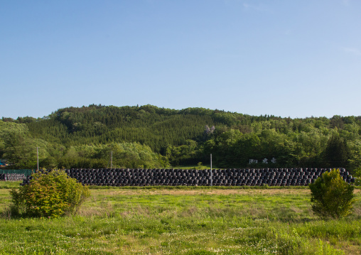 Bags of radioactive waste during radioactive decontamination process after the daiichi nuclear power plant irradiation, Fukushima prefecture, Iitate, Japan