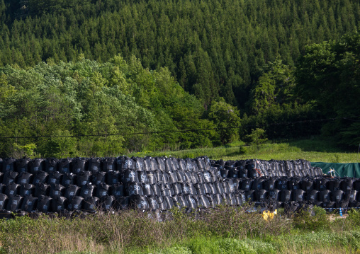 Bags of radioactive waste during radioactive decontamination process after the daiichi nuclear power plant irradiation, Fukushima prefecture, Iitate, Japan