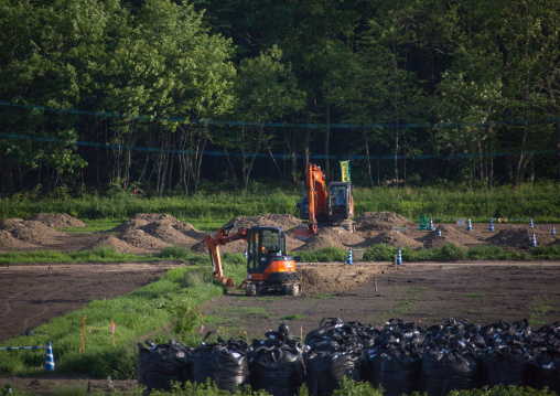 Bags of radioactive waste during radioactive decontamination process after the daiichi nuclear power plant irradiation, Fukushima prefecture, Iitate, Japan