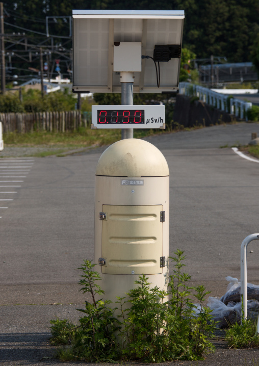 A radiation dosimeter placed in a highly contaminated area after the daiichi nuclear power plant irradiation, Fukushima prefecture, Tomioka, Japan