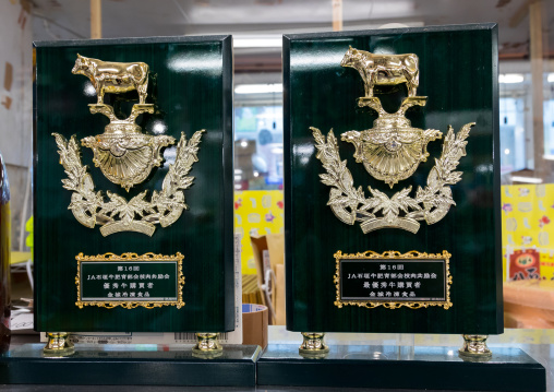 Awards for beef meat competition, Yaeyama Islands, Ishigaki, Japan