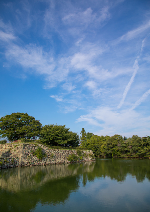 The moats in front of the famous Himeji castle used by shoguns and samurais, Hypgo Prefecture, Himeji, Japan