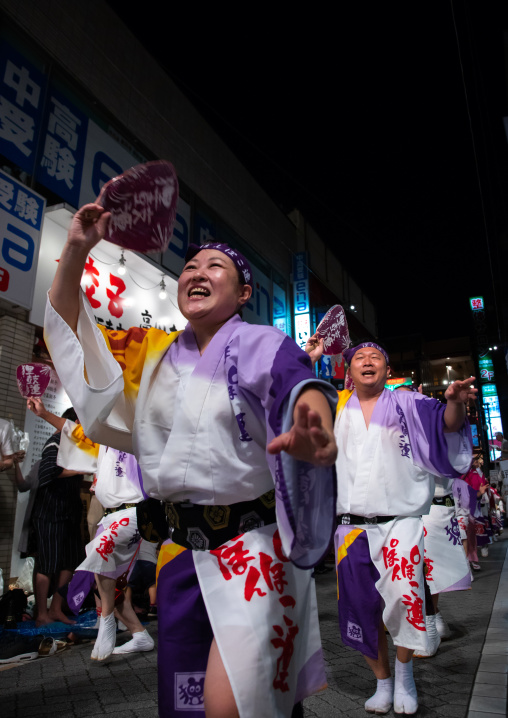 Japanese women during the Koenji Awaodori dance summer street festival, Kanto region, Tokyo, Japan