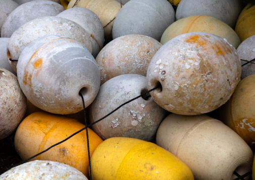 White and yellow buoys, Kyoto prefecture, Ine, Japan