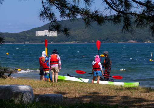 Canoes on beach in Amanohashidate, Kyoto Prefecture, Miyazu, Japan