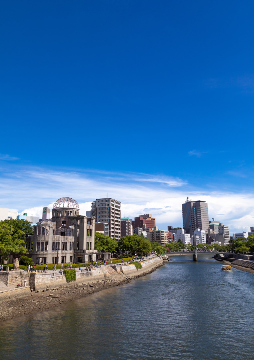 Ota river in front of the Genbaku dome in Hiroshima peace memorial park, Chugoku region, Hiroshima, Japan