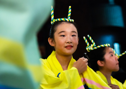 Japanese children during the Koenji Awaodori dance summer street festival, Kanto region, Tokyo, Japan