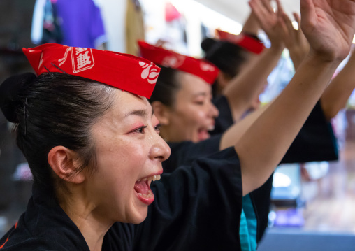 Japanese women during the Koenji Awaodori dance summer street festival, Kanto region, Tokyo, Japan