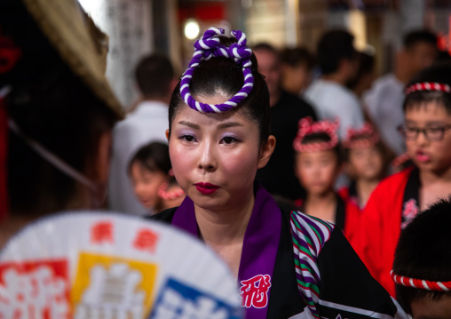 Japanese dancers during the Koenji Awaodori dance summer street festival, Kanto region, Tokyo, Japan