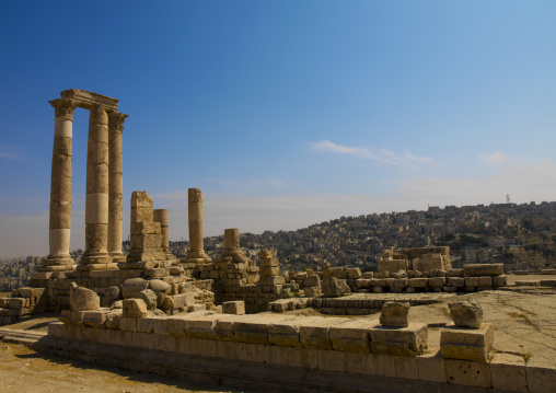 Temple of Hercules, Roman Corinthian columns at Citadel Hill, Amman, Jordan