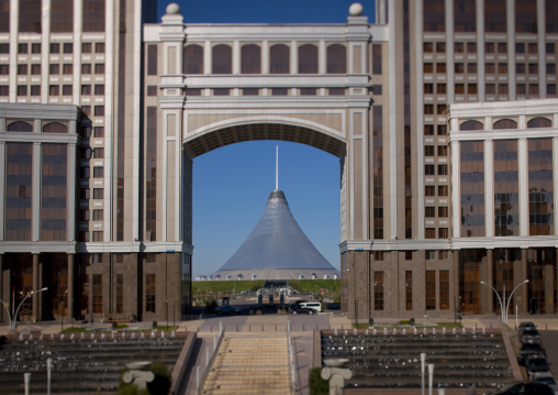 The Tent Seen Through Kay Munay Gaz Buidling S Arch, Astana, Kazakhstan