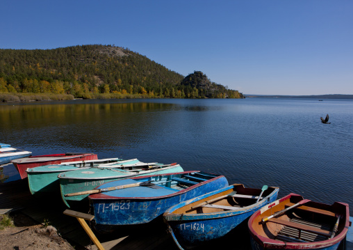 Small Boats On The Shore, Burabay Lake, Kazakhstan